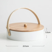 水果盘拼盘轻奢北格客厅家用陶瓷创意带盖分格干果零食盘|大号白色手提盘(带)分格和盖子