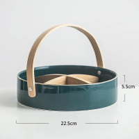 水果盘拼盘轻奢北格客厅家用陶瓷创意带盖分格干果零食盘|大号绿色手提盘(带)分格