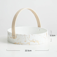 水果盘拼盘轻奢北格客厅家用陶瓷创意带盖分格干果零食盘|大号(金纹)白色手提盘(不带)分格和盖子