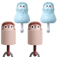 松鼠挂钩创意粘钩可爱装饰强力粘胶免打孔门后钥匙收纳玄关墙伸缩|松鼠棕2只+蓝猫2只