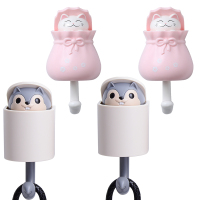 松鼠挂钩创意粘钩可爱装饰强力粘胶免打孔门后钥匙收纳玄关墙伸缩|灰松鼠2只+粉猫2只