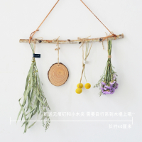 干花花束墙挂 悬挂网红房间装饰ins风挂件北欧墙上装饰干花壁挂花|黄金球圆木片墙挂-杆长40厘米赠无痕钉小木夹 干花包