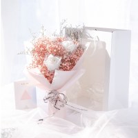 干花礼盒网红ins玫瑰永生花花束送女朋友老婆生日创意礼物|粉色+白色香皂浅紫情人草(韩束粉)+白色橱窗手提袋