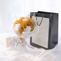 干花礼盒网红ins玫瑰永生花花束送女朋友老婆生日创意礼物|橙色+白色香皂浅紫情人草(法兰丝)+黑色橱窗手提袋