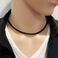 项链绳子男士吊坠挂件黑色绳粗挂脖皮绳挂黄金翡翠玉佩戒指银简约|黑色磨砂软皮绳45厘米