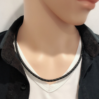 项链绳子男士吊坠挂件黑色绳粗挂脖皮绳挂黄金翡翠玉佩戒指银简约|黑色磨砂软皮绳55厘米