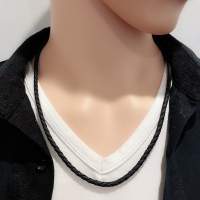 项链绳子男士吊坠挂件黑色绳粗挂脖皮绳挂黄金翡翠玉佩戒指银简约|黑色磨砂软皮绳60厘米