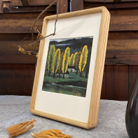 24寸圆角相框摆台挂墙尺寸中式书法字画画框装裱原木|水曲柳+白色卡纸圆角框 正方形(内尺寸21*21cm)