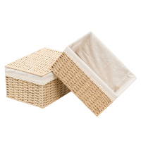 藤编收纳筐布艺整理箱零食衣服收纳箱带盖收纳盒置物篮杂物收纳篮