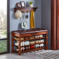 美式实木换鞋凳穿鞋凳简约鞋架欧式家用鞋柜玄关多功能收纳储物凳