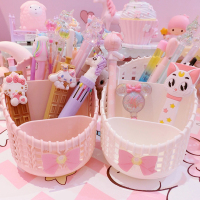 粉色蝴蝶结镂空桌面塑料收纳桶化妆刷子刷筒分格整理盒