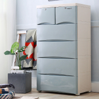 加厚抽屉式收纳柜子宝宝衣柜多层置物柜儿童衣物储物箱塑料五斗柜|灰蓝色(首层两小抽) 4层(60*40*92CM)