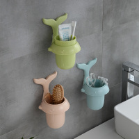 浴室放牙刷牙膏置物架梳子筒免打孔牙杯壁挂式卫生间墙上的收纳盒