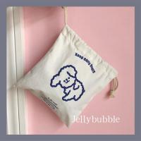 *jelly *自制白色字母束口袋化妆品收纳袋子手拿包