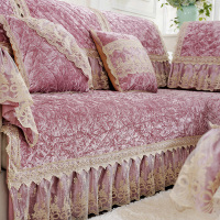 欧式布艺四季通用防滑简约现代客厅冬季毛绒沙发垫套罩巾|纳红 40*70cm扶手巾