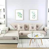 沙发垫布艺棉麻四季通用防滑坐垫简约现代沙发套罩全盖靠背巾|梅花鹿卡其 70*120