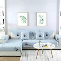 沙发垫布艺棉麻四季通用防滑坐垫简约现代沙发套罩全盖靠背巾|梅花鹿蓝色 70*90cm