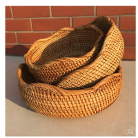 越南藤编水果篮竹编家用零食日式收纳筐客厅茶几糖果盒圆形水果盘