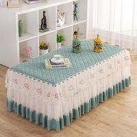 桌垫茶几桌布茶几罩蕾丝加厚长方形布艺客厅茶几防尘防烫保护套罩|满园春色蓝(纱边) 宽70*长140高40收藏优先发货