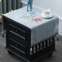 欧式床头柜盖布盖巾家用卧室梳妆台桌布防尘罩长方形打印机台|沐年蓝色(吊穗款)床头柜盖布 45*110(含吊穗尺寸在内)