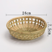 竹编制品簸箕圆形水果篮馒头筐家用干果零食收纳筐厨房洗菜竹篮子|平底花篮中号