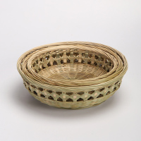 竹编制品簸箕圆形水果篮馒头筐家用干果零食收纳筐厨房洗菜竹篮子|平底花篮三件套