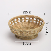 竹编制品簸箕圆形水果篮馒头筐家用干果零食收纳筐厨房洗菜竹篮子|高脚花篮小号