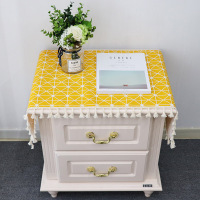 北欧床头柜盖巾棉麻电视柜布盖布防尘罩桌布布艺长方形鞋柜布格子|米字格黄盖布3面苏花边 40*180CM