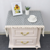 北欧床头柜盖巾棉麻电视柜布盖布防尘罩桌布布艺长方形鞋柜布格子|灰箭头盖布3面苏花边 70*180CM