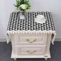 北欧床头柜盖巾棉麻电视柜布盖布防尘罩桌布布艺长方形鞋柜布格子|黑三角盖布3面苏花边 40*70CM