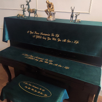北欧式钢琴防尘全批半罩键盘盖巾套布现代简约美立韩式轻奢电丝绒|刺绣款-琴语新语-绿色 单独单人凳子罩