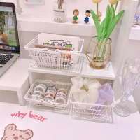 ins简约白收纳篮铁艺桌面整理杂物盒 胶带手账文具铁篮子摆件