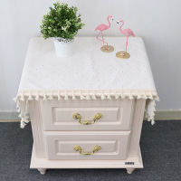 北欧床头柜盖巾棉麻电视柜布盖布防尘罩桌布布艺长方形鞋柜布格子|小白菊盖布3面苏花边 40*90CM