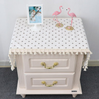 北欧床头柜盖巾棉麻电视柜布盖布防尘罩桌布布艺长方形鞋柜布格子|咖啡菊盖布3面苏花边 50*90CM