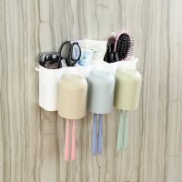 吸壁式牙刷架 吸盘刷牙杯壁挂置物架牙具牙膏架洗漱套装|三人款