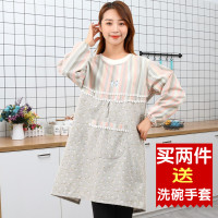 时尚家用长袖纯棉围裙 男女厨房烧菜防水防油罩衣 大人防污工作服