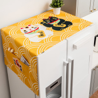 棉麻冰箱布盖巾洗衣机罩盖布单开对开双开门冰箱防尘罩微波炉盖布|黄底开运猫盖巾 35*100cm(微波炉/烤箱通用)