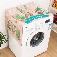 北欧简约滚筒洗衣机罩床头柜盖巾冰箱防尘罩防晒布棉麻防水盖布|藕色防尘防晒--徽章兔 35X95(微波炉、升级防水)