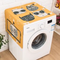 北欧简约滚筒洗衣机罩床头柜盖巾冰箱防尘罩防晒布棉麻防水盖布|明黄色防尘防晒--酷猫 50X140CM冰箱洗衣机通用