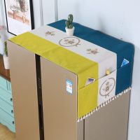 棉麻滚筒洗衣机盖布床头柜盖巾单开门冰箱罩对双开门微波炉防尘罩|冰箱彩条蜜蜂黄 60*170对开/双门冰箱通