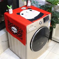 棉麻布艺防尘防水上开滚筒洗衣机罩床头柜盖布冰箱微波炉盖巾|米白色红色熊猫03 70*180cm(双开门冰箱)