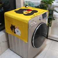棉麻布艺防尘防水上开滚筒洗衣机罩床头柜盖布冰箱微波炉盖巾|黑色黄色小熊04 55*140cm(洗衣机/单门冰箱)