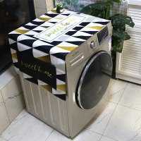 棉麻布艺防尘防水上开滚筒洗衣机罩床头柜盖布冰箱微波炉盖巾|几何三角08 60*150cm(洗衣机/单门冰箱)