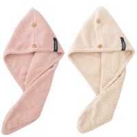 日本干发帽女吸水速干包头巾成人可爱长发浴帽2条装|菠萝格单层藕粉色+奶咖色