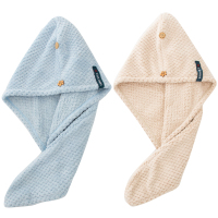 日本干发帽女吸水速干包头巾成人可爱长发浴帽2条装|菠萝格单层蓝色+奶咖色