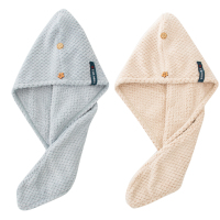 日本干发帽女吸水速干包头巾成人可爱长发浴帽2条装|菠萝格单层蓝灰色+奶咖色