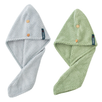 日本干发帽女吸水速干包头巾成人可爱长发浴帽2条装|菠萝格单层蓝灰色+墨绿色