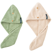 日本干发帽女吸水速干包头巾成人可爱长发浴帽2条装|菠萝格单层奶咖色+墨绿色