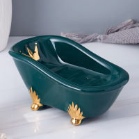 欧式陶瓷肥皂盒沥水创意卫生间酒店餐厅肥皂瓷皂托皂碟香皂盒|墨绿鎏金浴池