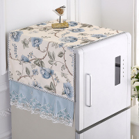 冰箱防尘罩韩式家用单开门冰箱罩布艺收纳挂袋冰箱顶防尘盖巾盖布|连理枝蓝 单开门冰箱巾55*140cm